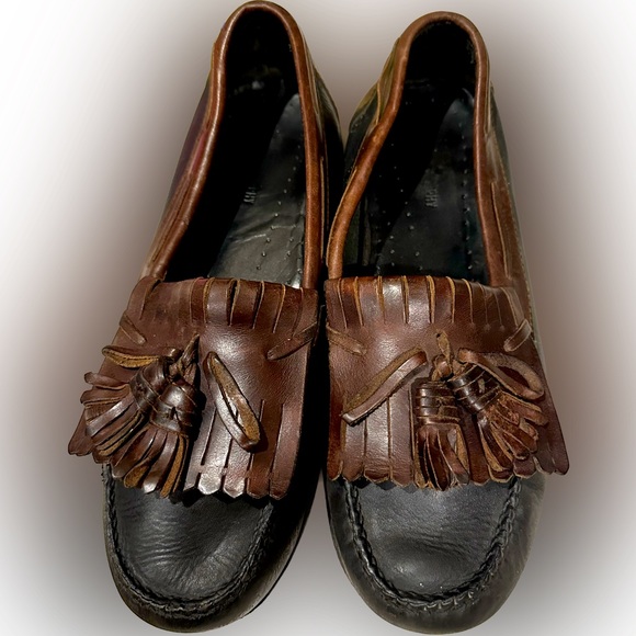 VTG Johnston & Murphy 2 TONE Loafers Dress Shoes Mens Size 11.5 Black Brown GOLF
